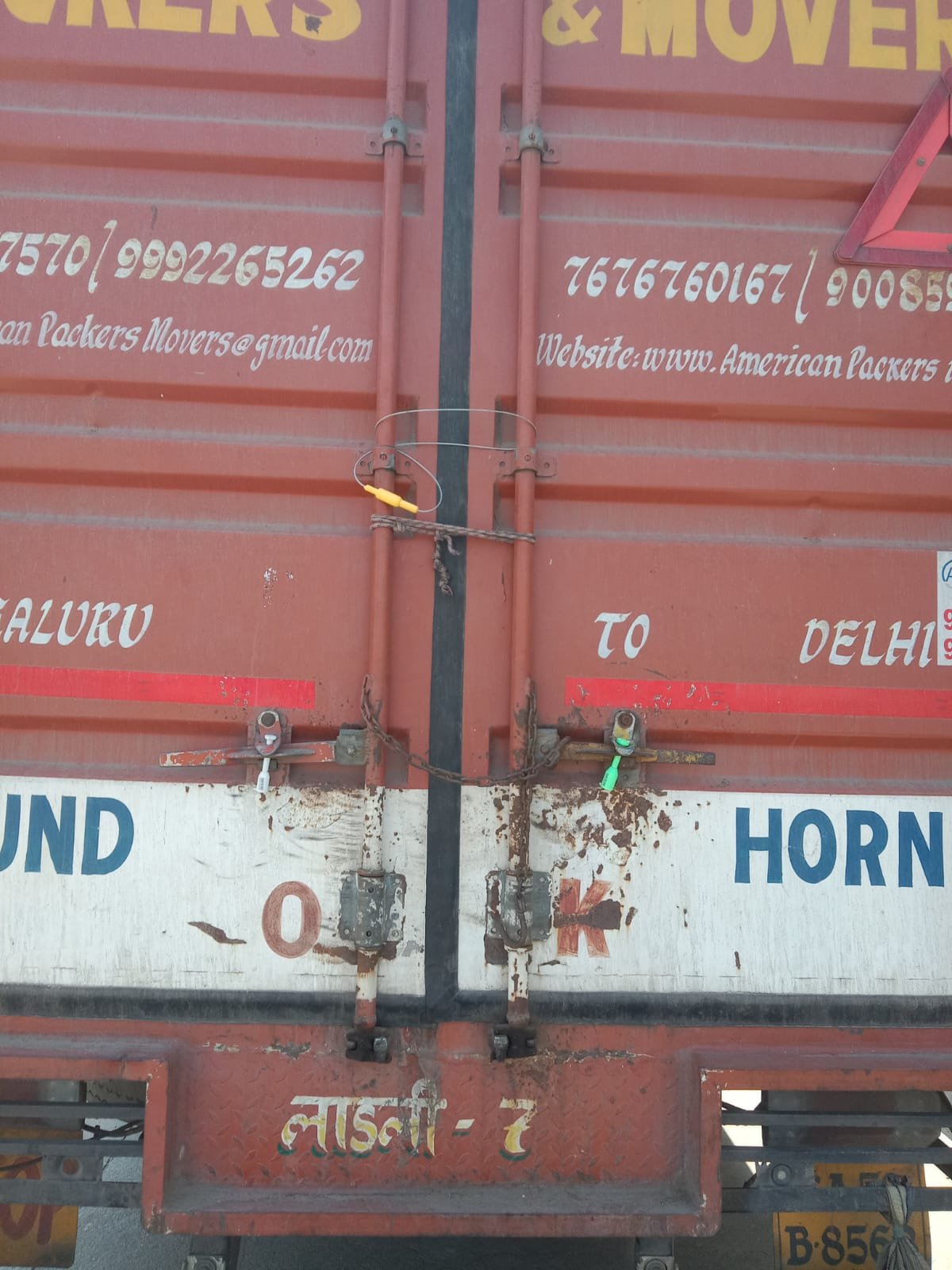 Dedicated container marked for the Bangalore to Delhi moving route